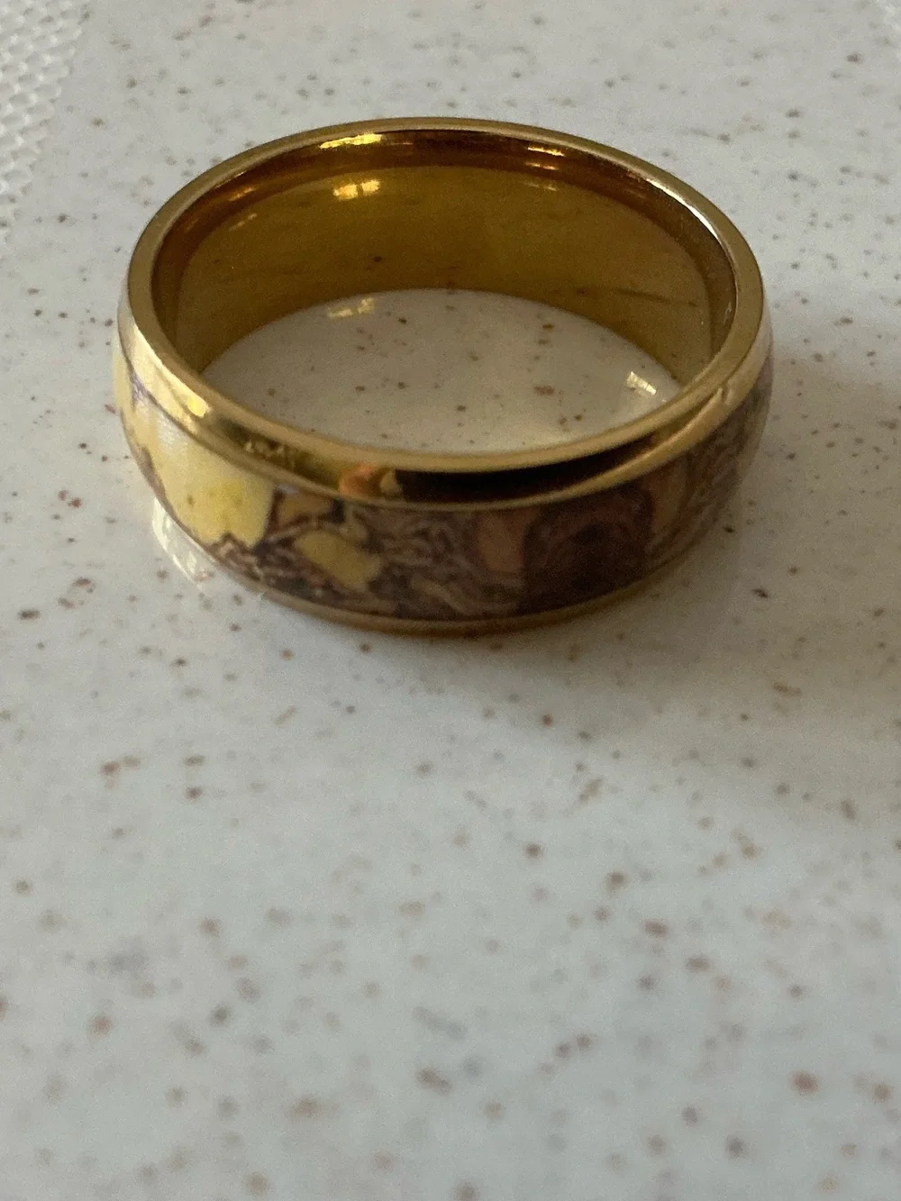 Gold Tone Yellow enamel Band Ring, size 12